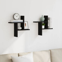 Berkfield Wall Shelves 2 Pcs Black 38X12X38 Cm Engineered Wood - thumbnail 3