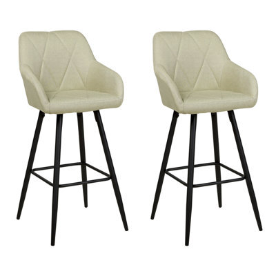 Beliani Set Of 2 Darien Bar Stools With Armrests & Footrest, Fabric, Light Green - image 1