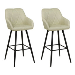 Beliani Set Of 2 Darien Bar Stools With Armrests & Footrest, Fabric, Light Green - thumbnail 1