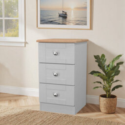 Santander Ready Assembled Matt Grey & Oak 3 Drawer Wide Bedside Chest (H)692mm (W)395mm (D)411mm