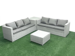 Fimous Rattan Garden Outdoor Furniture Set 6 Seater Rattan Garden Sofa Set Side Table Light Grey - thumbnail 1