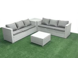 Fimous Rattan Garden Outdoor Furniture Set 6 Seater Rattan Garden Sofa Set Side Table Light Grey - thumbnail 2