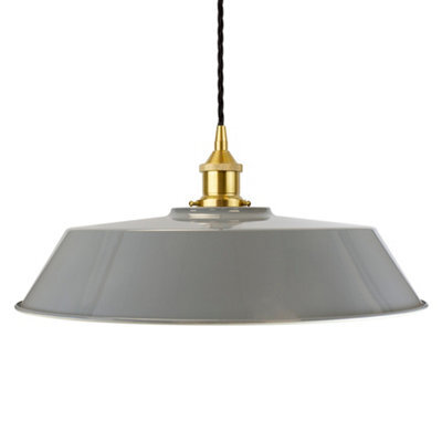 French Grey Large Chancery Painted Dome Pendant Light With Polished Brass Lamp Holder And Black Twisted Cable - Se Home - image 1