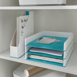 Leitz Wow White Ice Blue Plastic Home Office Desk Storage Organiser Tidy A4 Paper Document Catalogue Holder Open Top Magazine File - thumbnail 2