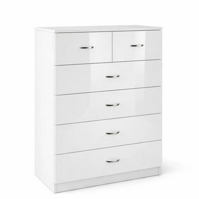White 6 Drawer Sideboard Chest With High Gloss Fronts - image 1