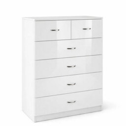 White 6 Drawer Sideboard  Chest With High Gloss Fronts - thumbnail 1