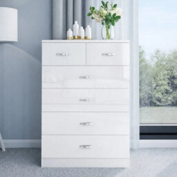 White 6 Drawer Sideboard  Chest With High Gloss Fronts - thumbnail 4