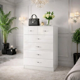 White 6 Drawer Sideboard  Chest With High Gloss Fronts - thumbnail 3