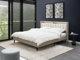 Beliani Bed With Led Fabric Beaulieu 180 X 200 Cm (Eu Super King) With Usb Port With Storage Beige - thumbnail 2