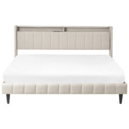 Beliani Bed With Led Fabric Beaulieu 180 X 200 Cm (Eu Super King) With Usb Port With Storage Beige - thumbnail 8