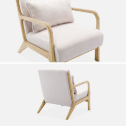 Sweeek - Scandi-Style Boucle Wooden Armchair With Cushion White 65X80X79 Cm - Lorens Boucle - thumbnail 3