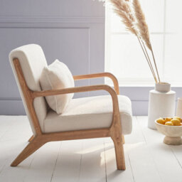 Sweeek - Scandi-Style Boucle Wooden Armchair With Cushion White 65X80X79 Cm - Lorens Boucle - thumbnail 7