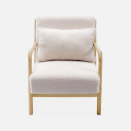 Sweeek - Scandi-Style Boucle Wooden Armchair With Cushion White 65X80X79 Cm - Lorens Boucle - thumbnail 2