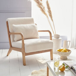 Sweeek - Scandi-Style Boucle Wooden Armchair With Cushion White 65X80X79 Cm - Lorens Boucle