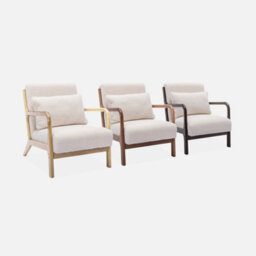 Sweeek - Scandi-Style Boucle Wooden Armchair With Cushion White 65X80X79 Cm - Lorens Boucle - thumbnail 5