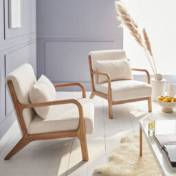 Sweeek - Scandi-Style Boucle Wooden Armchair With Cushion White 65X80X79 Cm - Lorens Boucle - thumbnail 8