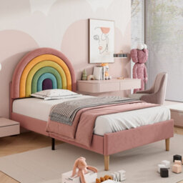 Modernluxe 3Ft Single Bed, Upholstered Bed 90 X 190, Youth Bed, Wooden Slat Support, Height-Adjustable Headboard, Velvet, Pink - thumbnail 1