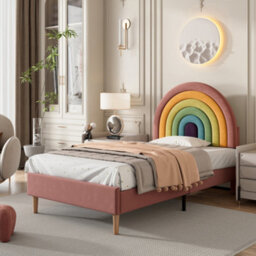 Modernluxe 3Ft Single Bed, Upholstered Bed 90 X 190, Youth Bed, Wooden Slat Support, Height-Adjustable Headboard, Velvet, Pink - thumbnail 3