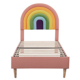Modernluxe 3Ft Single Bed, Upholstered Bed 90 X 190, Youth Bed, Wooden Slat Support, Height-Adjustable Headboard, Velvet, Pink - thumbnail 9