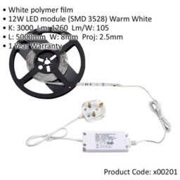 5M Warm White Led Tape Kit - 12W Led Driver - Flexible Under Cabinet Lighting - thumbnail 2