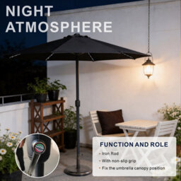 Abrihome Garden Umbrella With Led Lights & Double Vent, Outdoor Parasol With Crank Handle, Ideal For Patio, Beige, Grey - thumbnail 2