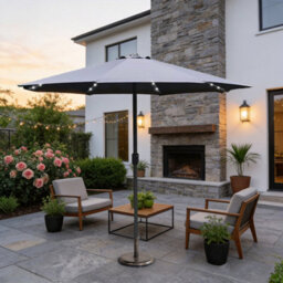Abrihome Garden Umbrella With Led Lights & Double Vent, Outdoor Parasol With Crank Handle, Ideal For Patio, Beige, Grey - thumbnail 8