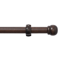 Satin Brown Walnut Effect Non Extendable Ball Single Curtain Pole Set, (L)2M (Dia)28mm