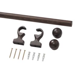 Satin Brown Walnut Effect Non Extendable Ball Single Curtain Pole Set, (L)2M (Dia)28mm - thumbnail 3