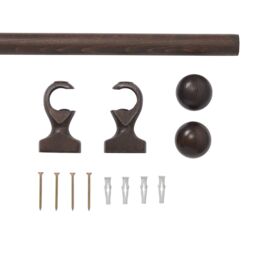 Satin Brown Walnut Effect Non Extendable Ball Single Curtain Pole Set, (L)2M (Dia)28mm - thumbnail 4