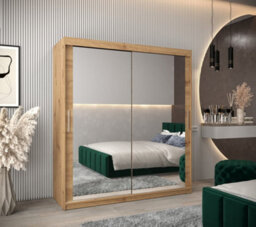 Arte Tokyo 03 Contemporary Mirrored 2 Sliding Door Wardrobe 9 Shelves 2 Rails Oak Artisan Effect (H)2000mm (W)1800mm (D)620mm - thumbnail 2