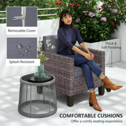 Wyld Haus Maba Rattan Grey Single Outdoor Garden Armchair With Cushions, Compact Patio And Balcony Seat - thumbnail 5