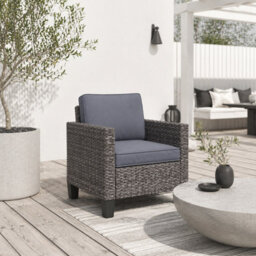 Wyld Haus Maba Rattan Grey Single Outdoor Garden Armchair With Cushions, Compact Patio And Balcony Seat - thumbnail 1