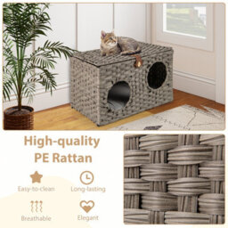 Costway 60 X 35 X 35Cm Large Rattan Kitten Condo House W/ Soft Removable Cushion - thumbnail 8