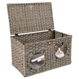 Costway 60 X 35 X 35Cm Large Rattan Kitten Condo House W/ Soft Removable Cushion