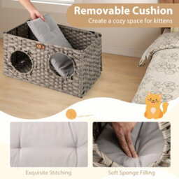 Costway 60 X 35 X 35Cm Large Rattan Kitten Condo House W/ Soft Removable Cushion - thumbnail 5