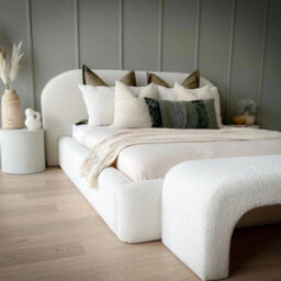 Stratus Interiors Teddy Boucle Fabric Bed Frame Curved Luxury Headboard - Doorstep Delivery Only No Assembly - Double - No Storage Type - thumbnail 3