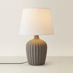 Valuelights Serena Natural Tapered Linen Lamp Shade Ribbed Ceramic Grey Table Lamp - thumbnail 1