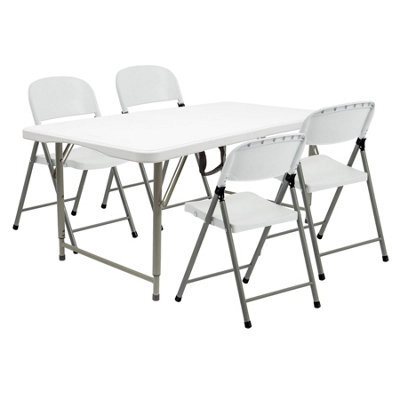 Harbour Housewares Height Adjustable Folding Camping Picnic Table & Chair Set - 120Cm (4Ft) - White - image 1