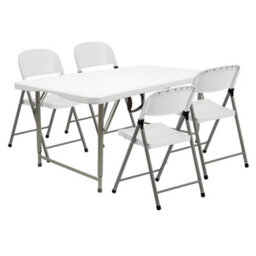 Harbour Housewares Height Adjustable Folding Camping Picnic Table & Chair Set - 120Cm (4Ft) - White - thumbnail 1
