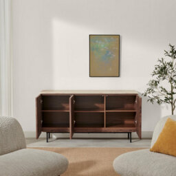 Furniturebox Uk Penrose Walnut And Cream Marble Effect 3 Door Large Sideboard - thumbnail 4