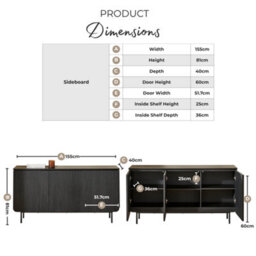 Furniturebox Uk Penrose Walnut And Cream Marble Effect 3 Door Large Sideboard - thumbnail 8