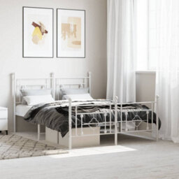 Berkfield Metal Bed Frame Without Mattress With Footboard White 140X200Cm - thumbnail 1