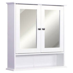 Kleankin Wall-Mounted Cabinet Mirror Door Bathroom Organiser Living Room White - thumbnail 2