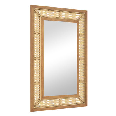 Gainoom Rattan Wall Mirror Bohemian Rectangular Decorative Mirror W/wooden Frame - image 1