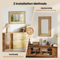 Gainoom Rattan Wall Mirror Bohemian Rectangular Decorative Mirror W/wooden Frame - thumbnail 8
