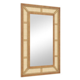 Gainoom Rattan Wall Mirror Bohemian Rectangular Decorative Mirror W/wooden Frame - thumbnail 1