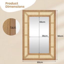 Gainoom Rattan Wall Mirror Bohemian Rectangular Decorative Mirror W/wooden Frame - thumbnail 2