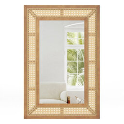 Gainoom Rattan Wall Mirror Bohemian Rectangular Decorative Mirror W/wooden Frame - thumbnail 4