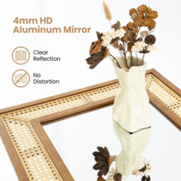 Gainoom Rattan Wall Mirror Bohemian Rectangular Decorative Mirror W/wooden Frame - thumbnail 6