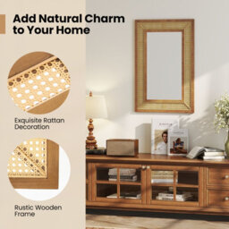 Gainoom Rattan Wall Mirror Bohemian Rectangular Decorative Mirror W/wooden Frame - thumbnail 7